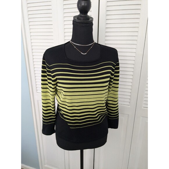 Carlisle Silk Blend Sweater Vtg Womens Sz M Vintage 80’s Lime Green Black Stripe - Picture 1 of 11